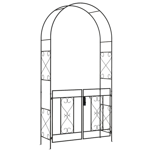 Photo of Outsunny Decorative Garden Arch, with Gate - Black in Black colour on a white background