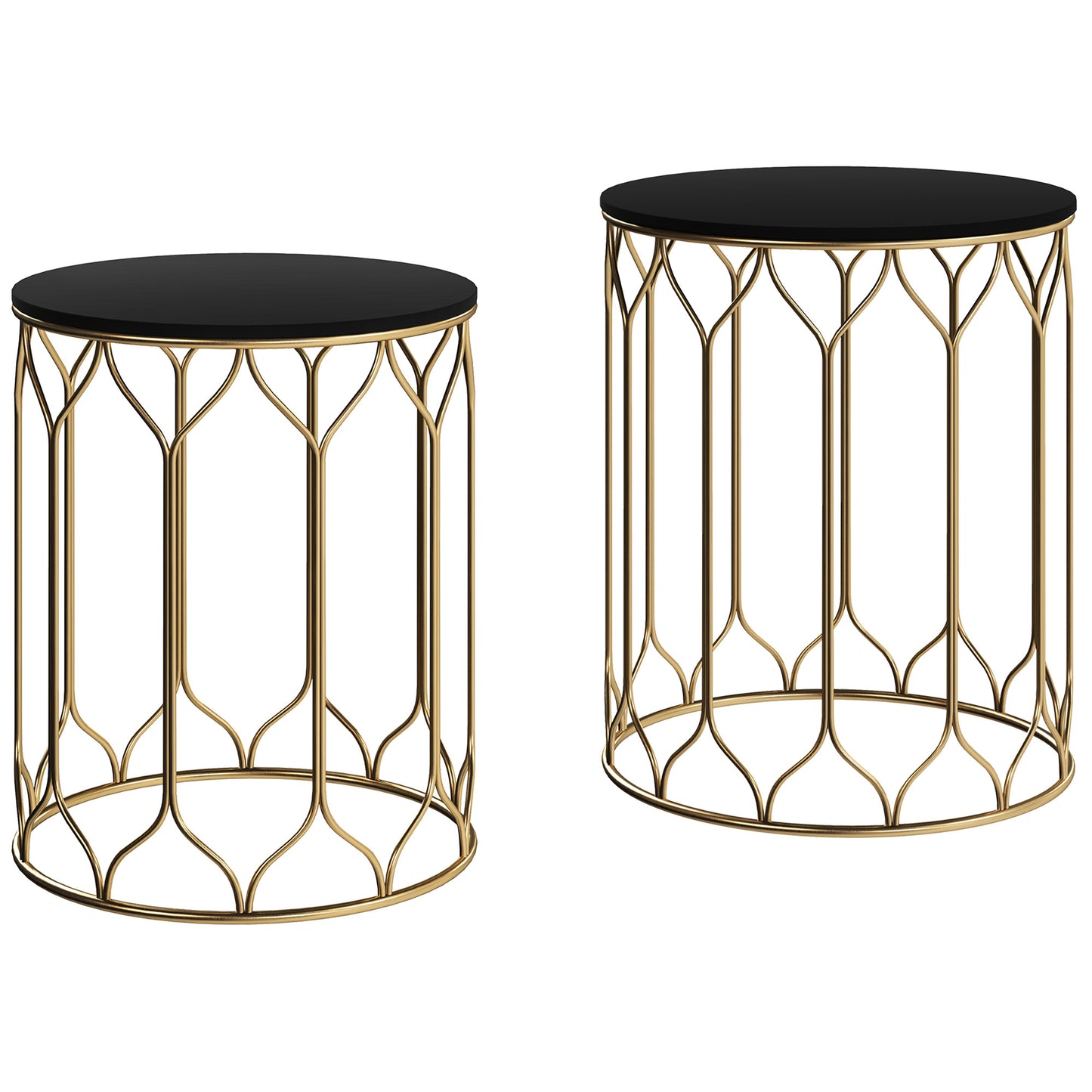 Photo of Outsunny Round Coffee Table Set of 2, Modern Nesting Tables with Ceramic Tile Top, Small End Tables, Indoor Outdoor Side Table with Metal Frame for Living Room, Bedroom, Patio, Balcony, Black in Black colour on a white background