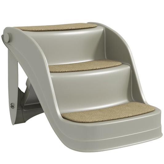 Photo of PawHut Foldable Pet Stairs 3 Steps with Non-slip Mats for Small Dogs, Grey in Grey colour on a white background