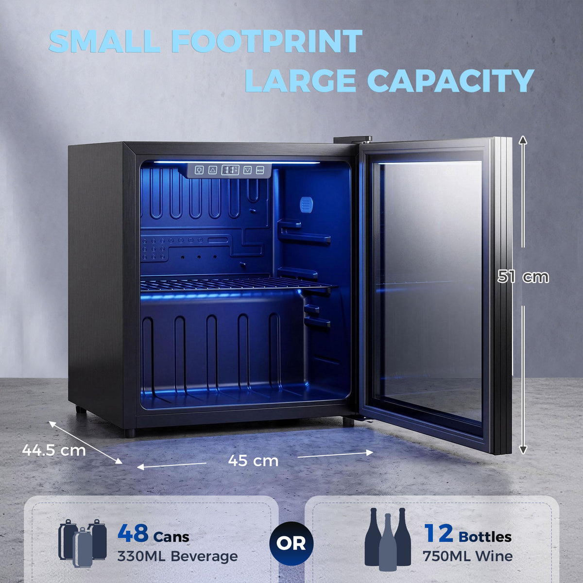 HOMCOM 50L Drinks Fridge, 48 Can Under Counter Freestanding Beer Fridge with LED Light