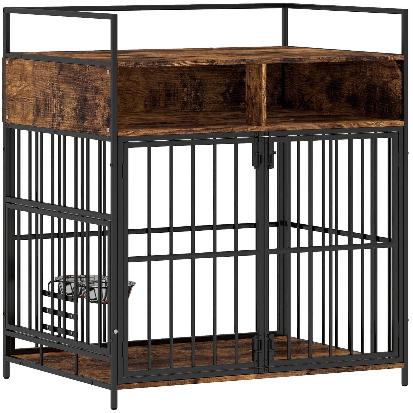 Photo of PawHut Dog Crate Furniture, Dog Cage with Rotatable Feeding Station and Storage Shelves, End Side Table Indoor Pet Kenne in Kenne colour on a white background