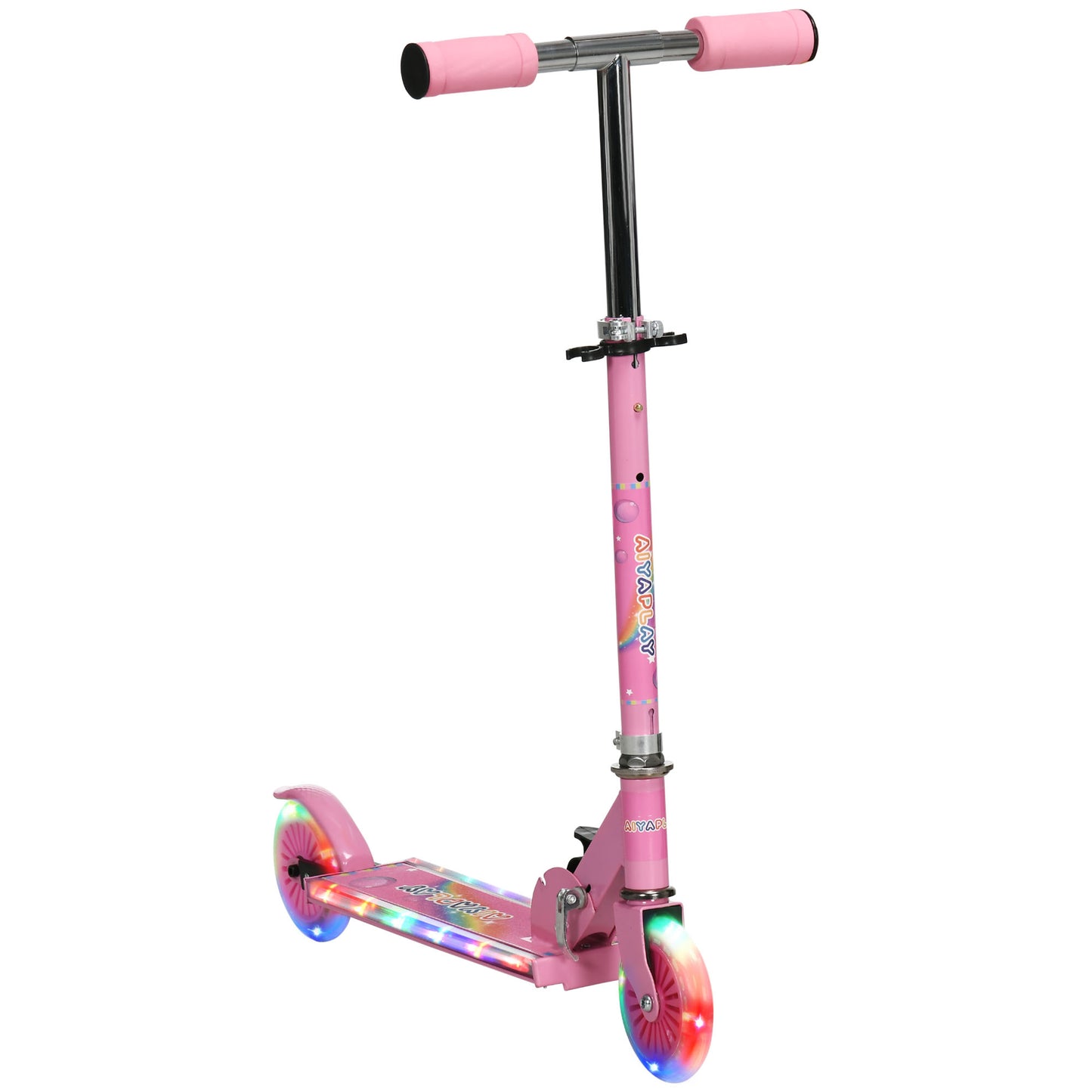 Photo of HOMCOM Kids Scooter, with Lights, Music, Adjustable Height, Foldable Frame, for Ages 3-7 Years - Pink in Pink colour on a white background
