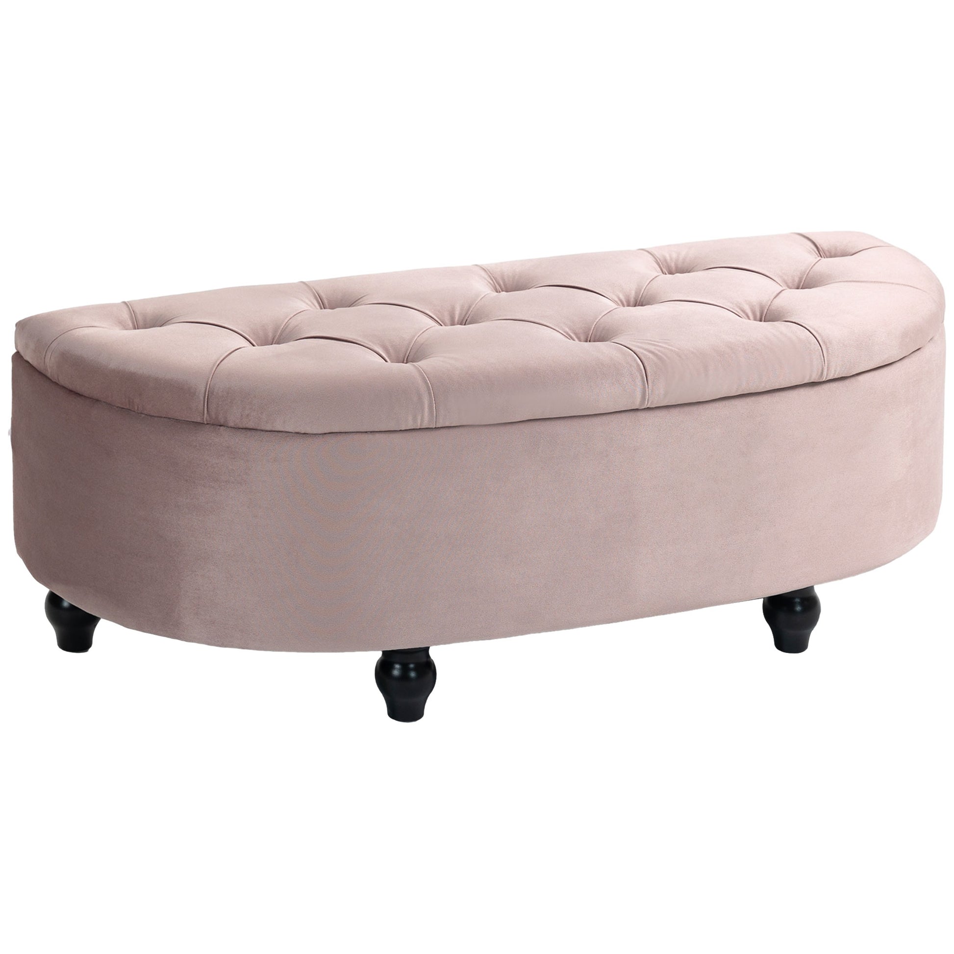 Photo of HOMCOM Semi-Circle Ottoman Storage Bench, Bed End Bench, Tufted Upholstered Window Seat Footrest Stool with Rubberwood Legs for Bedroom & Entryway, 120 x 46 x 42 cm, Pink in Pink colour on a white background