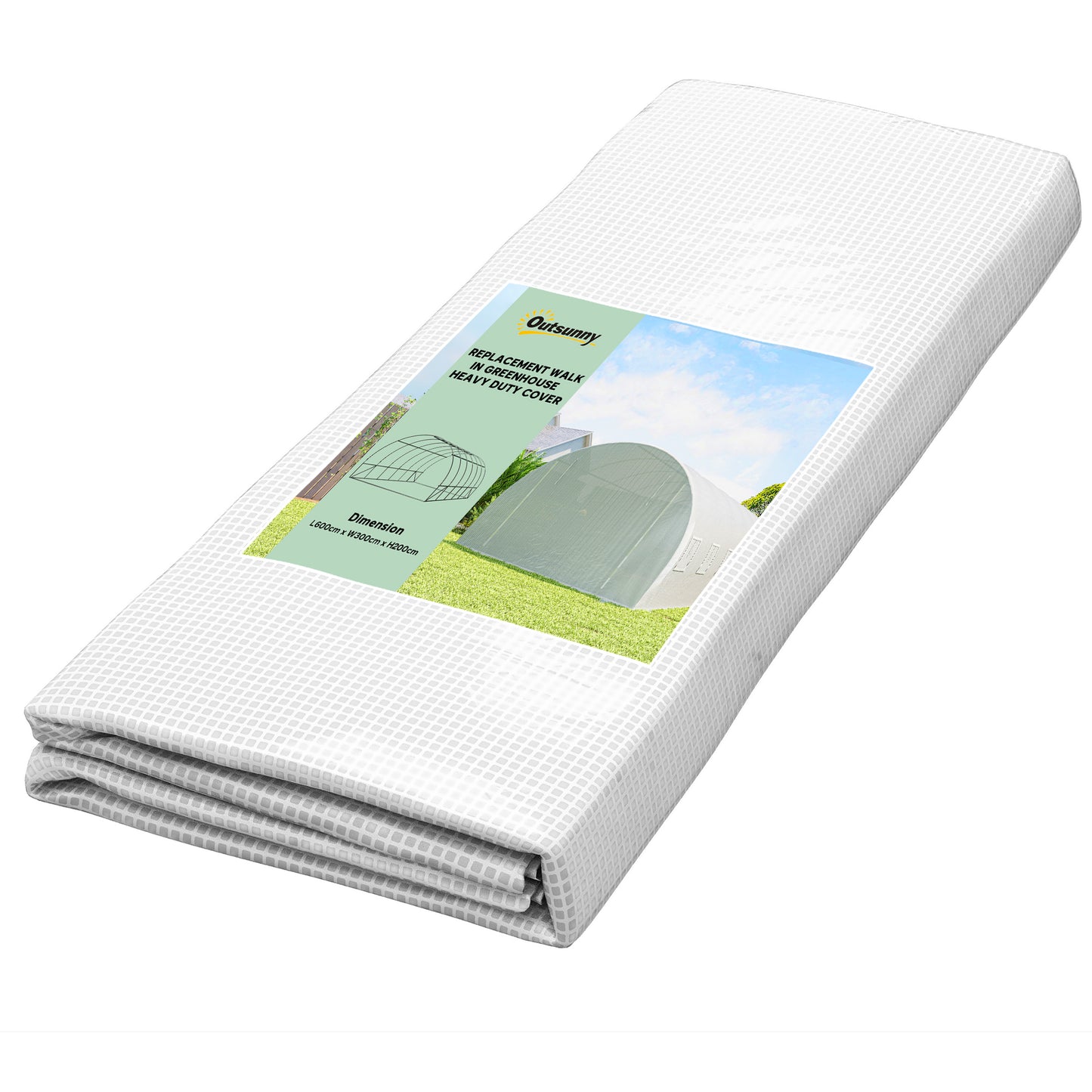 Photo of Outsunny Greenhouse Replacement Cover ONLY Winter Garden Plant PE Cover with Roll-up Windows Door, 6 x 3 x 2m White in White colour on a white background