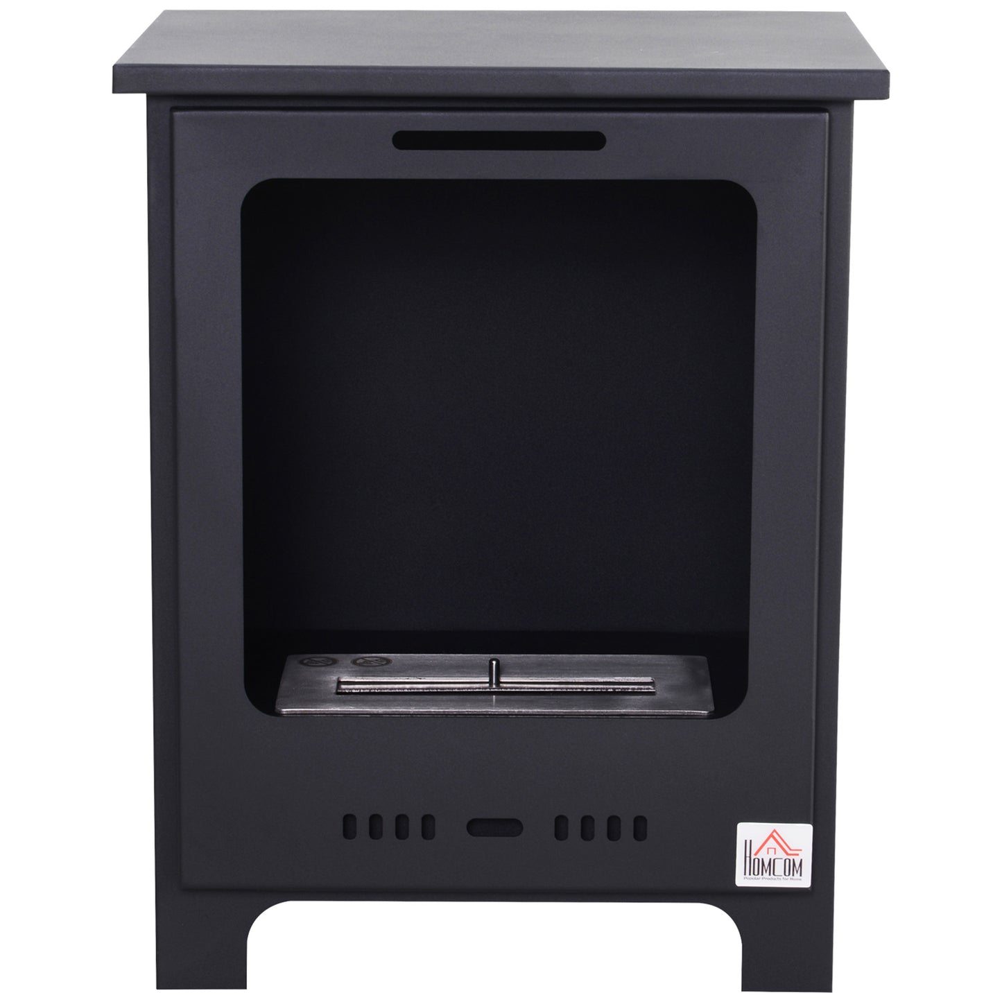 Photo of HOMCOM Freestanding Ethanol Fireplace, Bioethanol Fire with 0.9L Tank, 3 Hours Burning Time for Indoor, Black in Black colour on a white background