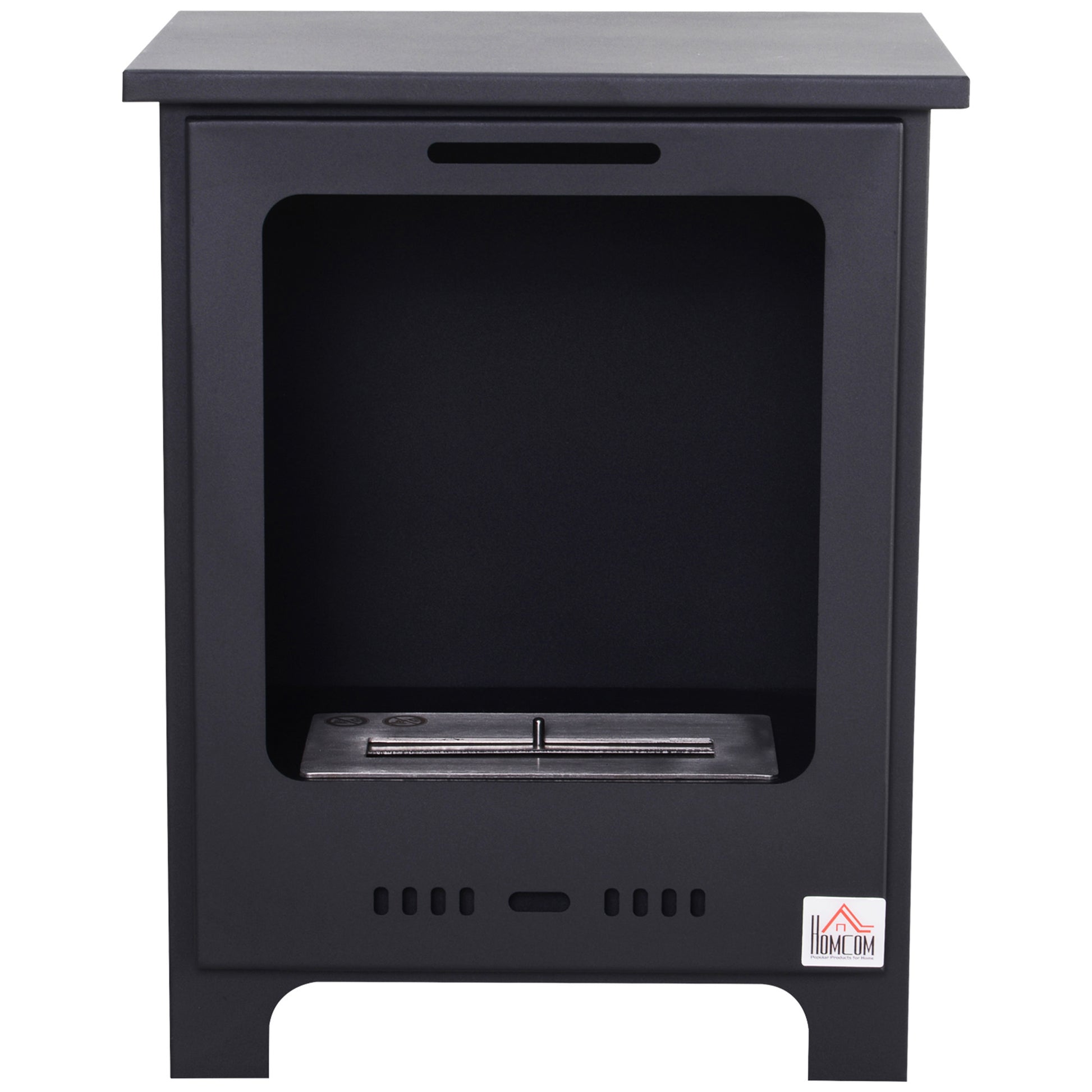 Photo of HOMCOM Freestanding Ethanol Fireplace, Bioethanol Fire with 0.9L Tank, 3 Hours Burning Time for Indoor, Black in Black colour on a white background