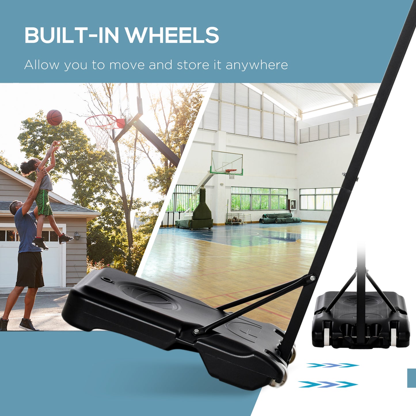 HOMCOM Basketball Hoop Outdoor, Portable Basketball Hoop and Stand with Weighted Base, Portable on Wheels, 1.55-2.1m, for Teens, Juniors, Adults, White