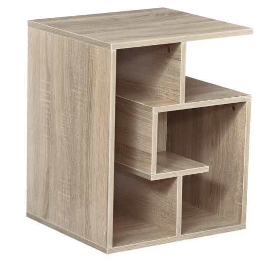 Photo of HOMCOM Side Table, 3 Tier End Table with Open Storage Shelves for Living Room, Bedroom, Oak in Oak colour on a white background
