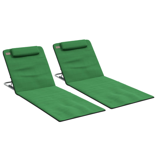 Photo of Outsunny Set of Two Metal Frame Beach Chairs, with Reclining Backs - Green in Green colour on a white background