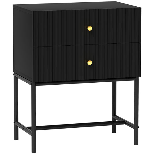 Photo of HOMCOM Elegant Two-Drawer Bedside Table - Black in Black colour on a white background