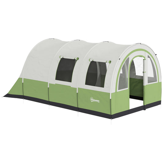 Photo of Outsunny 3000mm Waterproof Camping Tent, 5-6 Man Family Tent with Living and Bedroom, Carry Bag Included, Cream and Green in Green colour on a white background