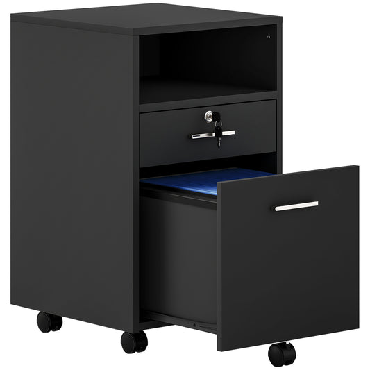 Photo of Vinsetto Lockable Two-Drawer Filing Cabinet, with Wheels - Black in Black colour on a white background