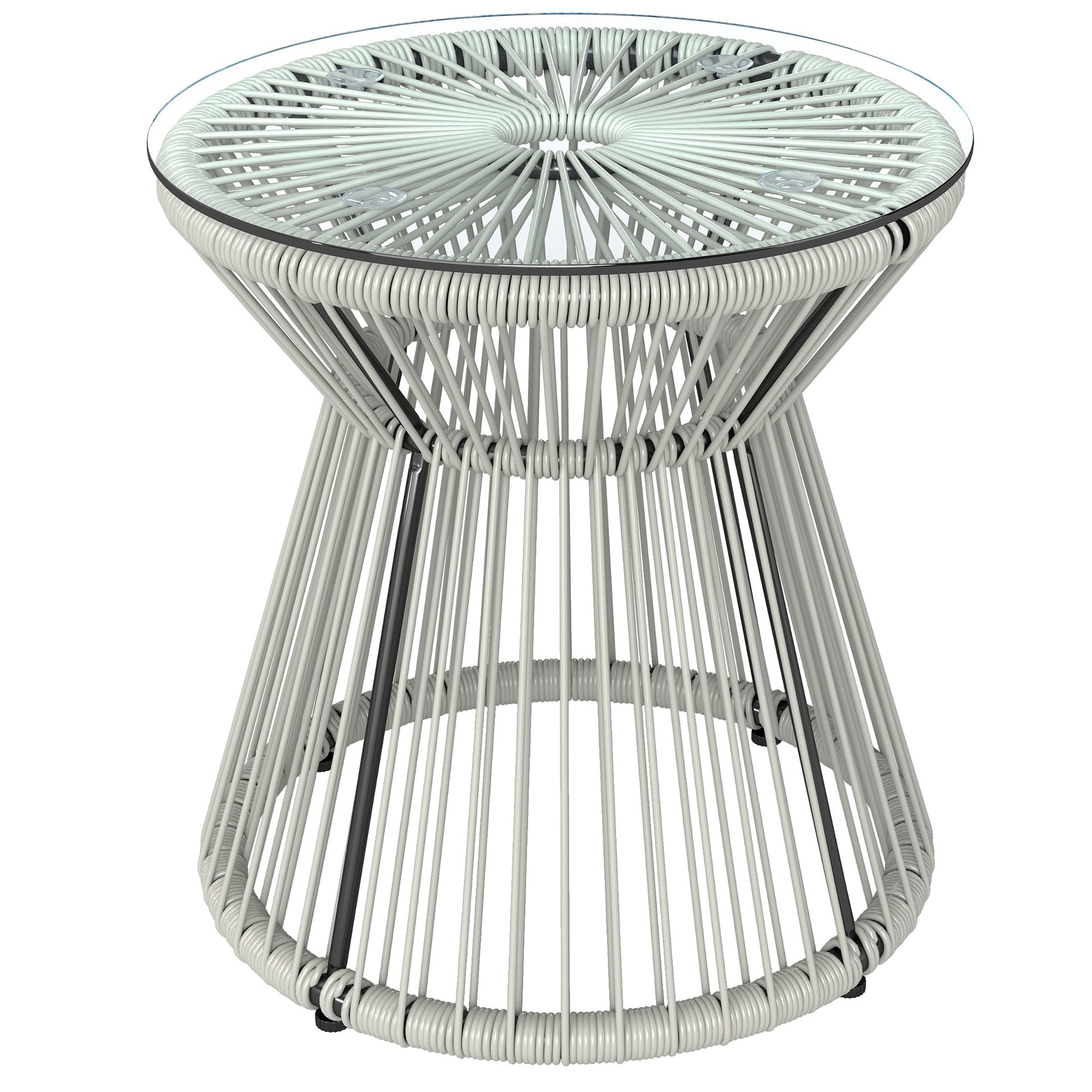 Photo of Outsunny Rattan Outdoor Coffee Table, PE Rattan Wicker Bistro Side Table with Tempered Glass Top, Light Grey in Grey colour on a white background