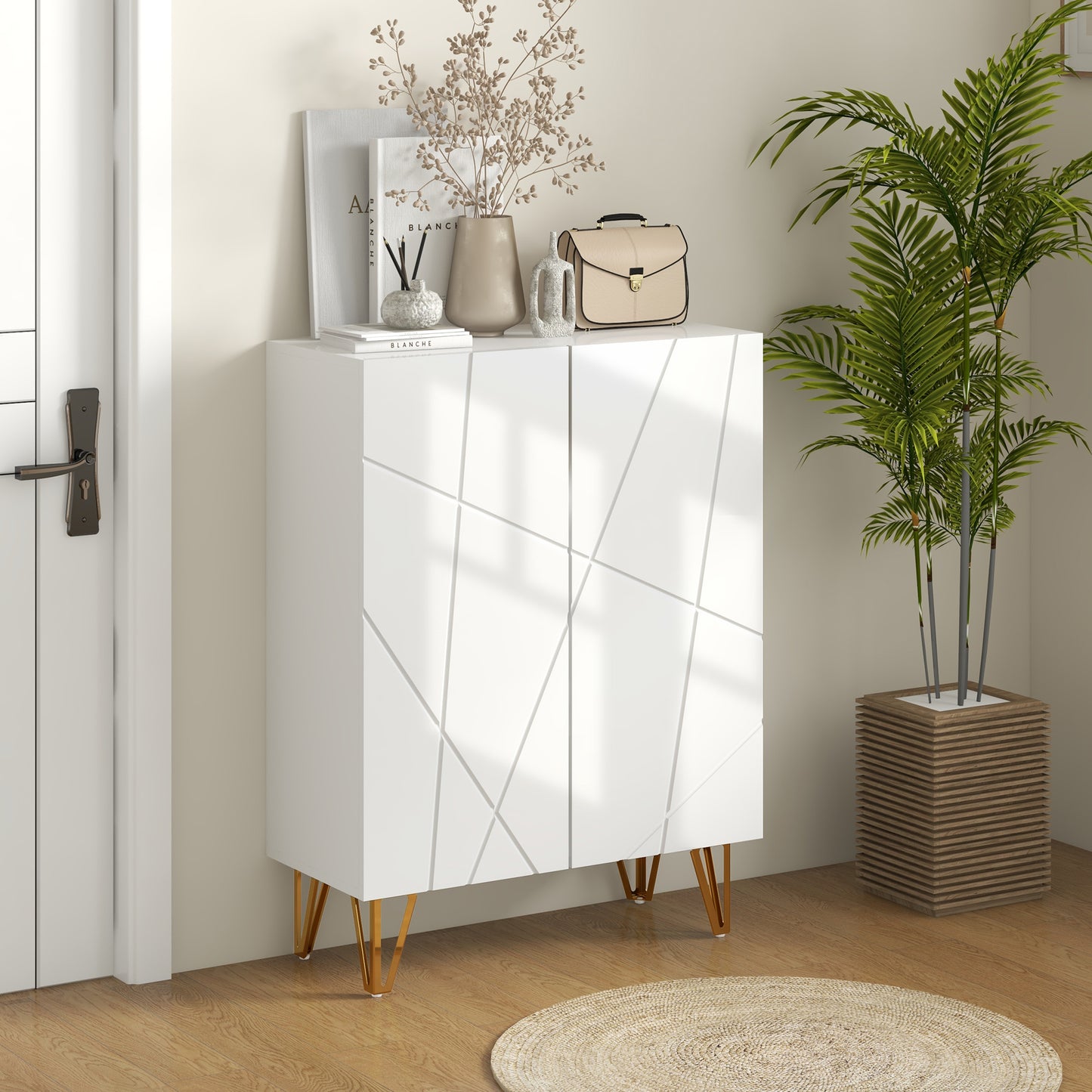 HOMCOM Narrow Shoe Storage Cabinet with Soft-Close Hinges and Adjustable Shelves for 15-20 Pairs of Shoes, White