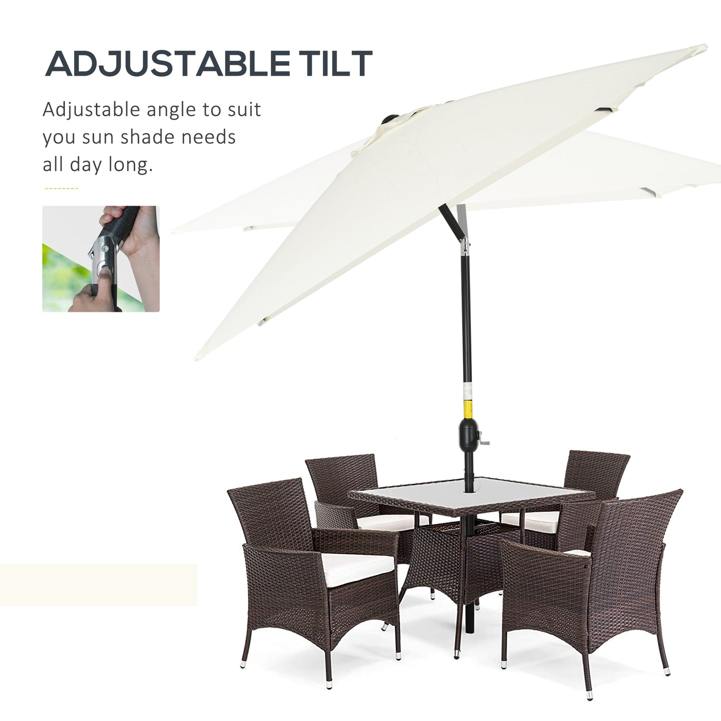 Outsunny 3x2m Garden Parasol Umbrella with Aluminium Pole, Tilt and Crank, Rectangular Outdoor Table Parasol Sun Shade for Patio, Cream White