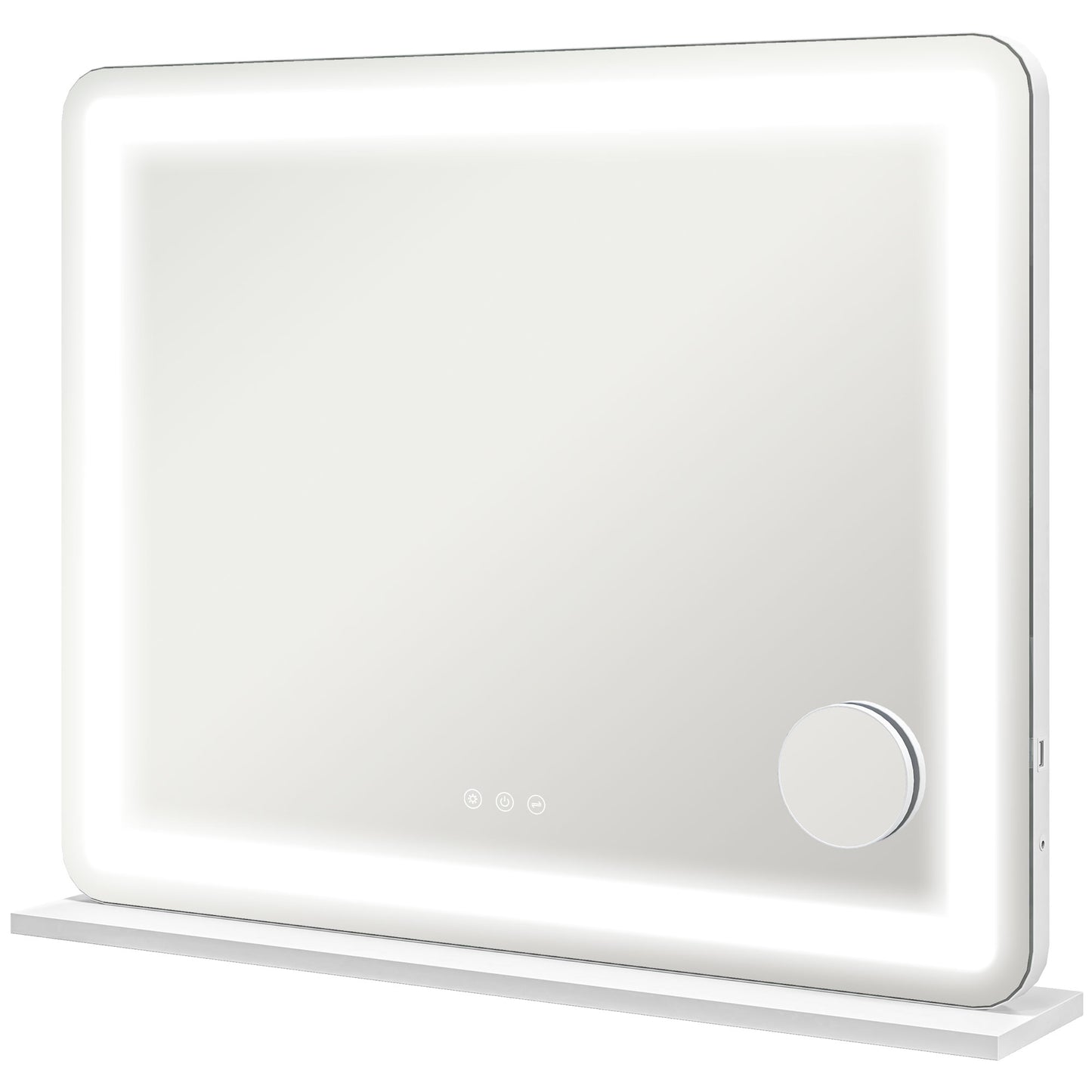 Photo of HOMCOM Vanity Mirror with Lights, Large 80x62 cm Lighted Makeup Mirror with 3 Colour, 10X Magnifying, USB Charging Port, Touch Screen, Tabletop or Wall Mounted Design, White in White colour on a white background