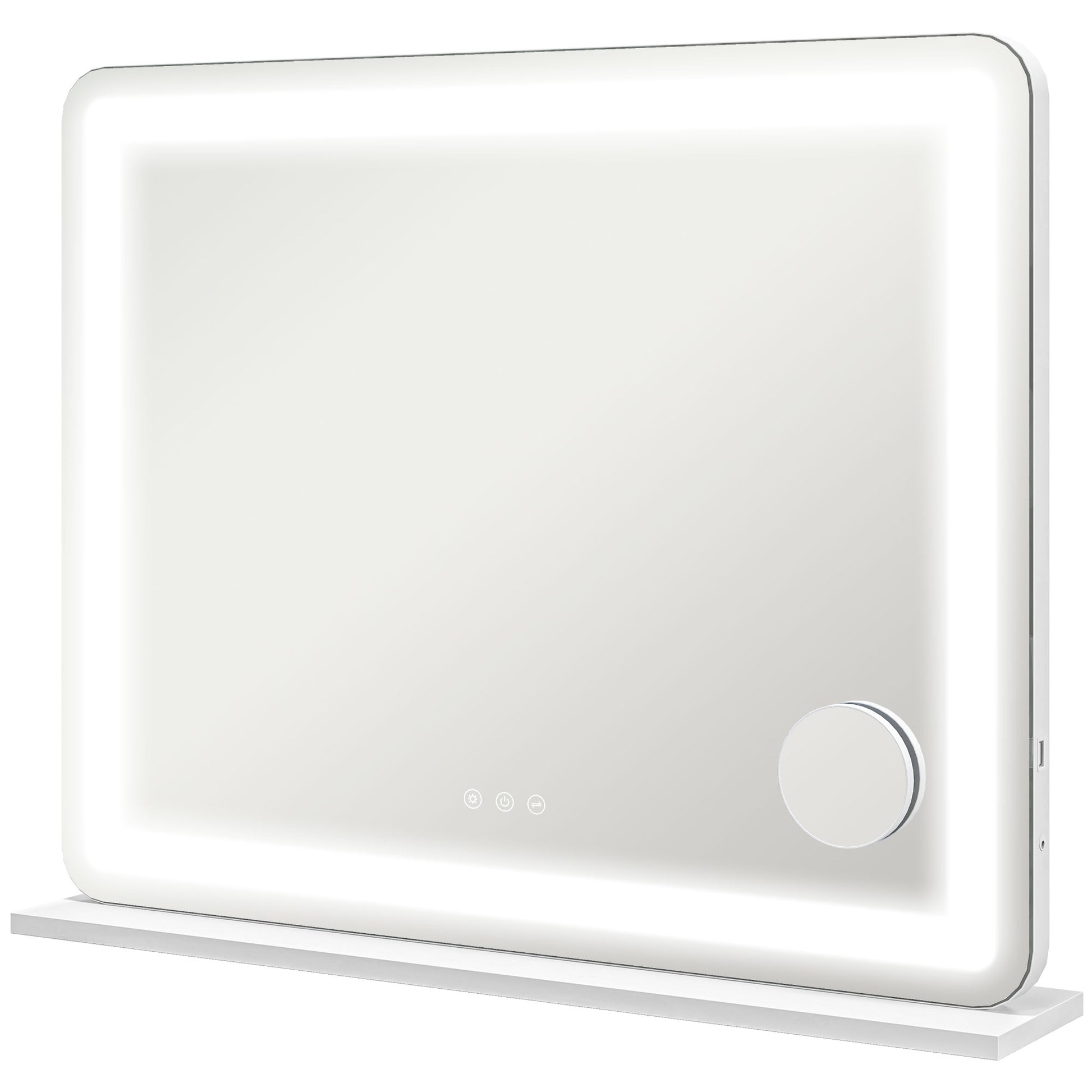 Photo of HOMCOM Vanity Mirror with Lights, Large 80x62 cm Lighted Makeup Mirror with 3 Colour, 10X Magnifying, USB Charging Port, Touch Screen, Tabletop or Wall Mounted Design, White in White colour on a white background