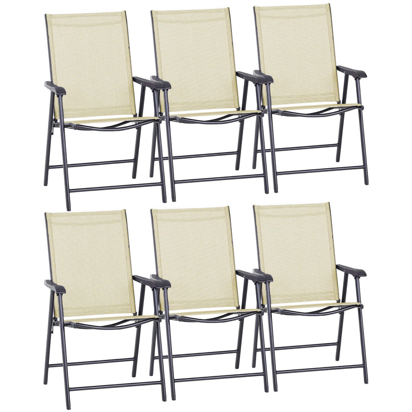 Photo of Outsunny Set of Six Folding Garden Chairs - Beige in Beige colour on a white background