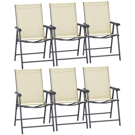 Photo of Outsunny Set of Six Folding Garden Chairs - Beige in Beige colour on a white background