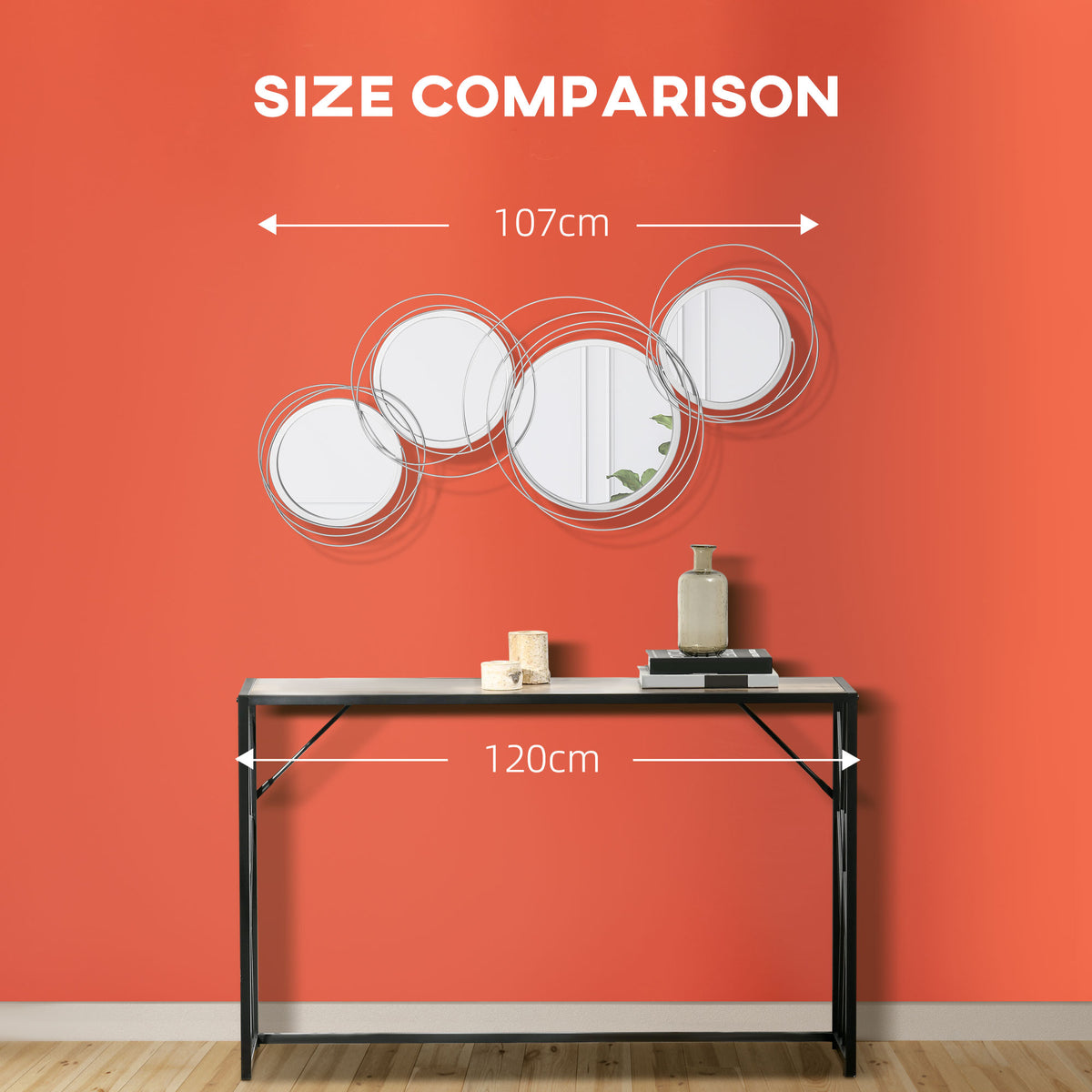 HOMCOM Metal Wall Art 107cm Modern Decorative Mirror Decor for Living Room Bedroom Dining Room, Silver
