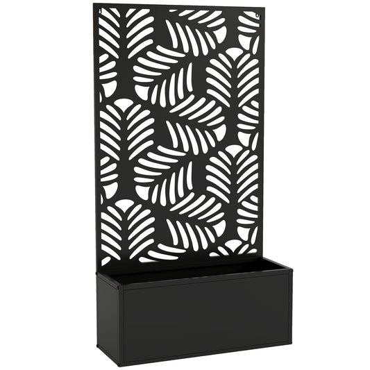 Photo of Outsunny Metal Garden Bed for Garden with Trellis, Wall Mounted or Freestanding Raised Planter with Privacy Screen in Screen colour on a white background