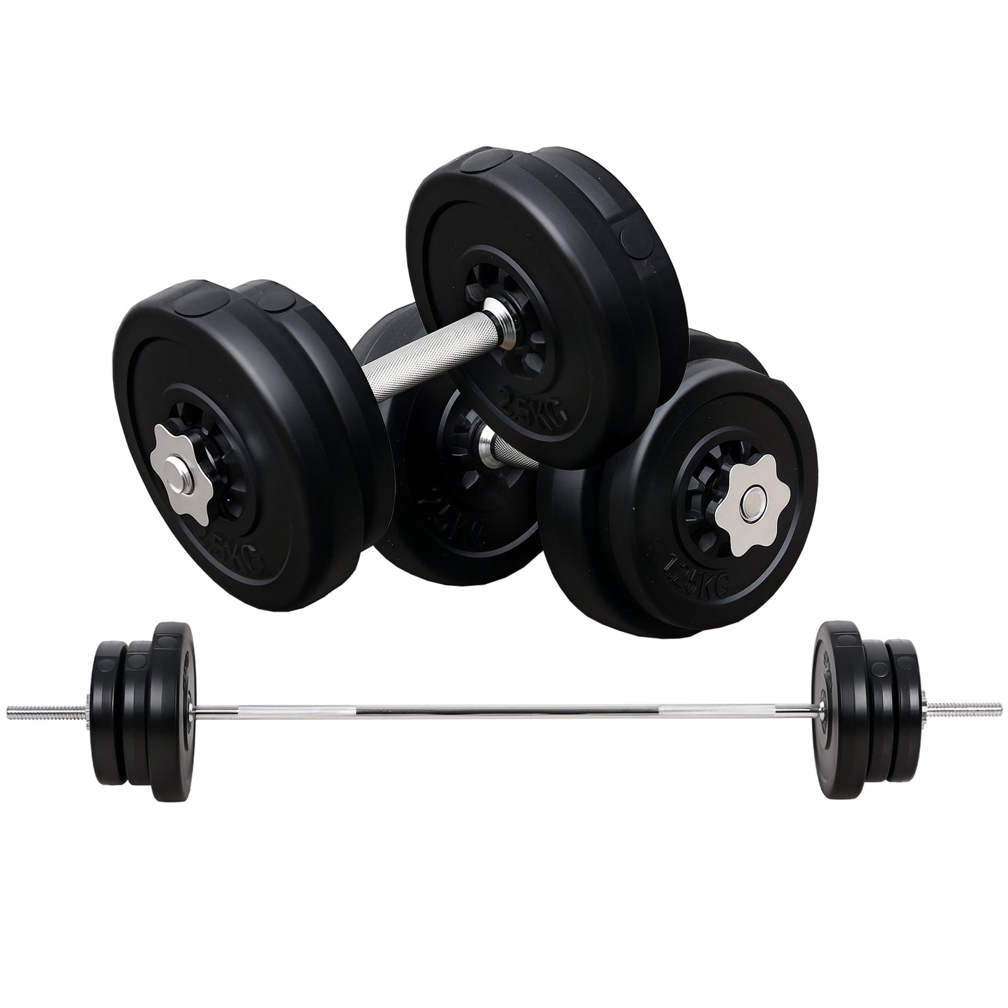 Photo of HOMCOM Dumbbell and Barbell Set with 65kg Adjustable Barbell Weights Set, for Home Gym - Black in Black colour on a white background