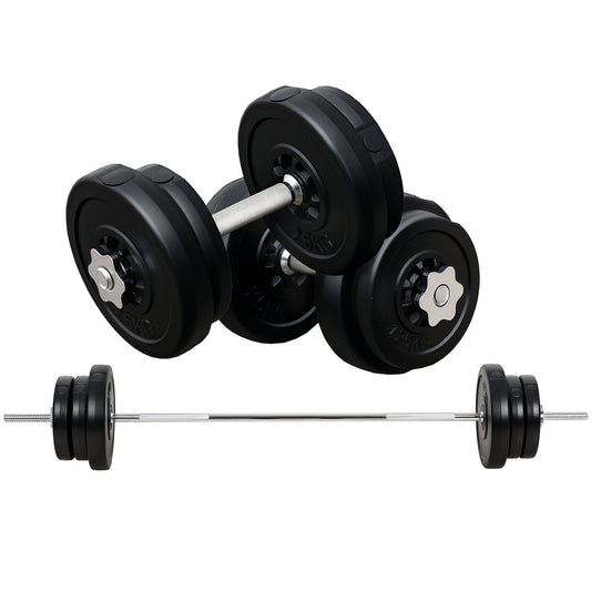 Photo of HOMCOM Dumbbell and Barbell Set with 65kg Adjustable Barbell Weights Set, for Home Gym - Black in Black colour on a white background