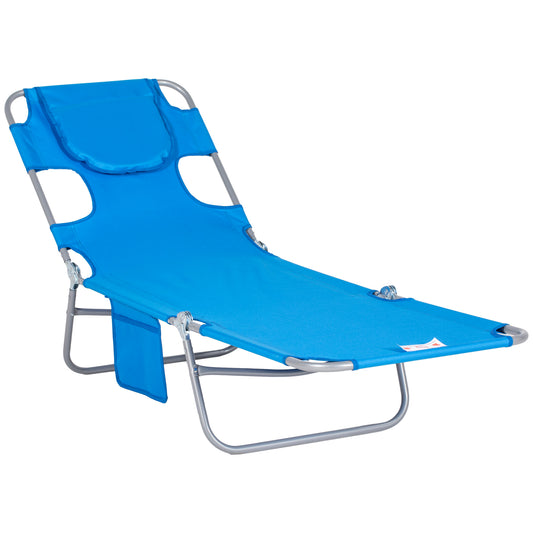 Photo of Outsunny Foldable Sun Lounger with Reading Hole - Blue in Blue colour on a white background