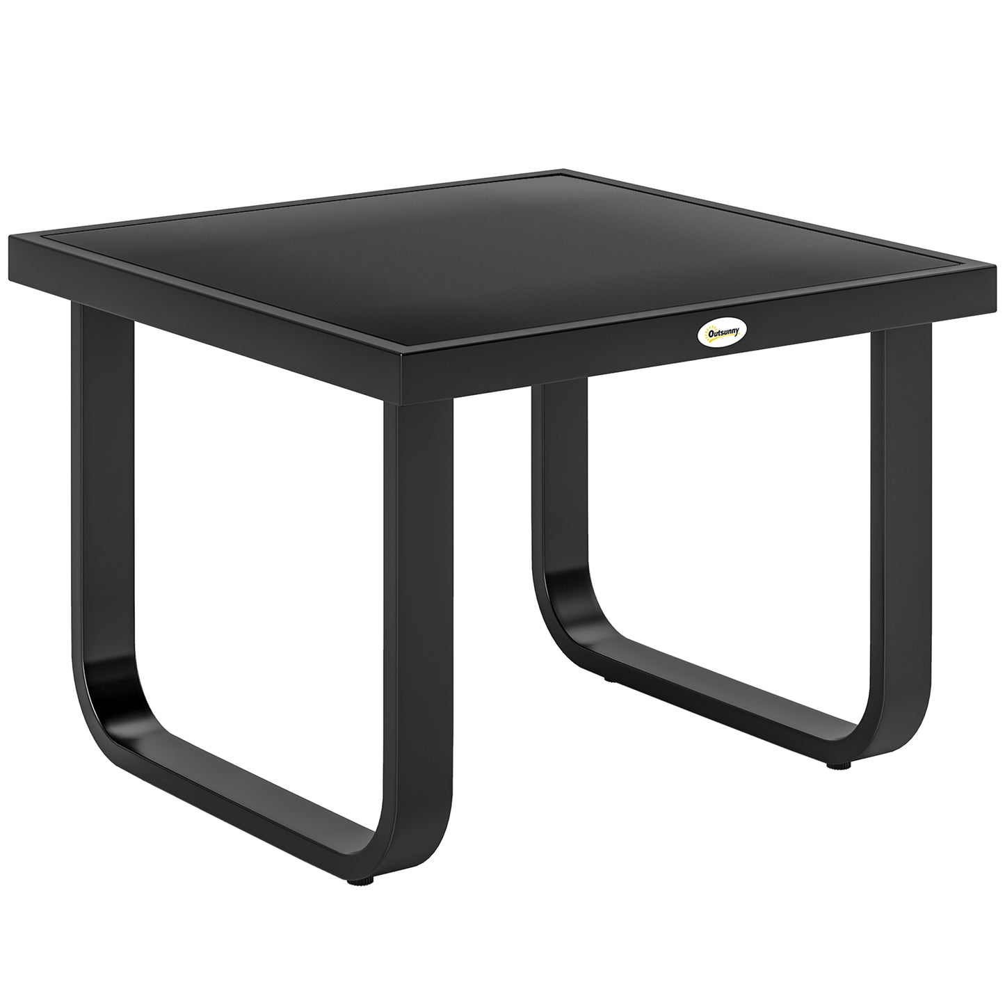 Photo of Outsunny Outdoor Garden Coffee Table, Rectangle Metal Side Table with Tempered Glass Tabletop, Adjustable Foot Pads in Pads colour on a white background