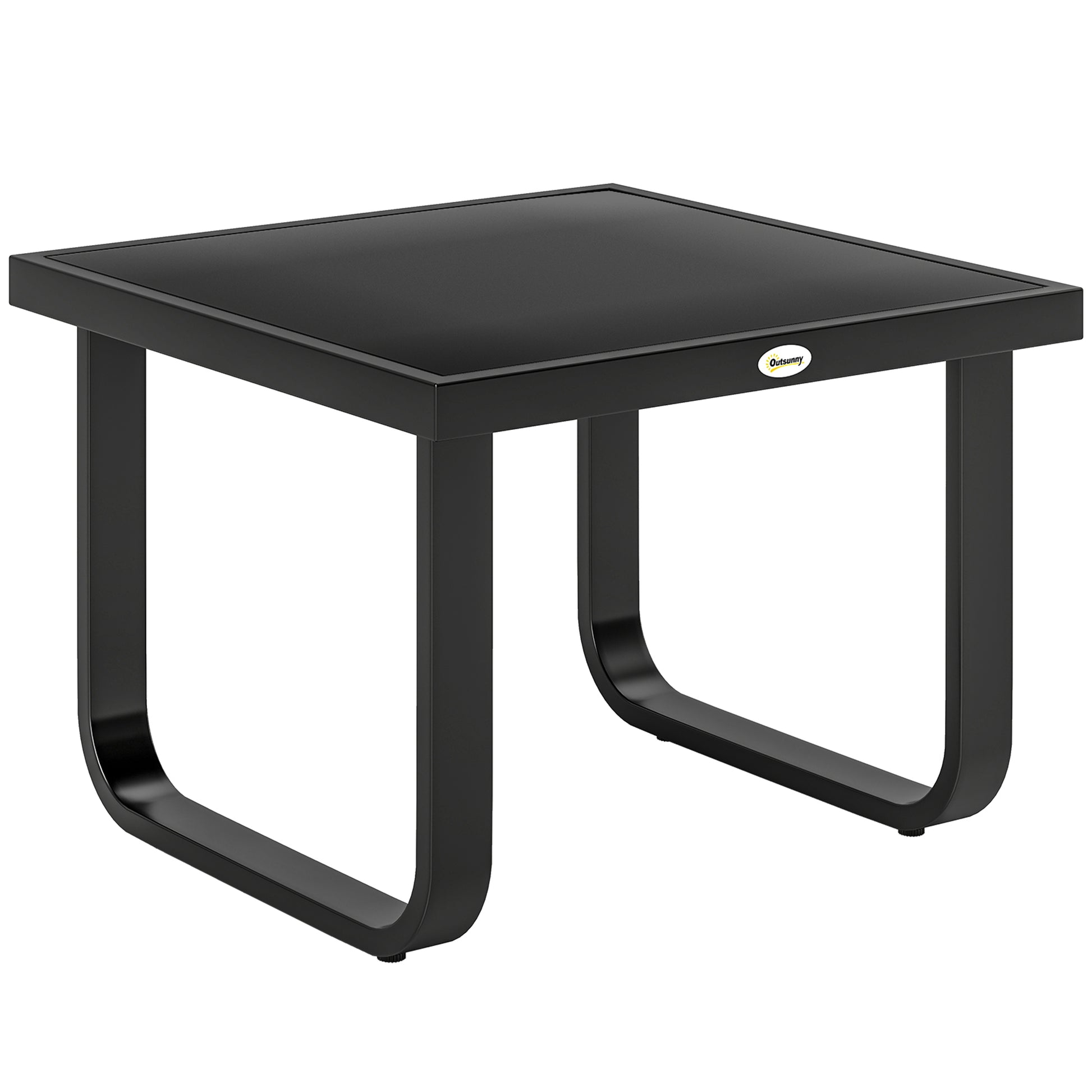 Photo of Outsunny Outdoor Garden Coffee Table, Rectangle Metal Side Table with Tempered Glass Tabletop, Adjustable Foot Pads in Pads colour on a white background