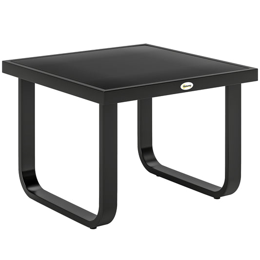 Photo of Outsunny Outdoor Garden Coffee Table, Rectangle Metal Side Table with Tempered Glass Tabletop, Adjustable Foot Pads in Pads colour on a white background