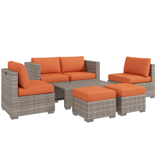 Photo of Outsunny Eight-Piece Rattan Garden Set, with Contrast Cushions - Orange/Grey in Orange/Grey colour on a white background
