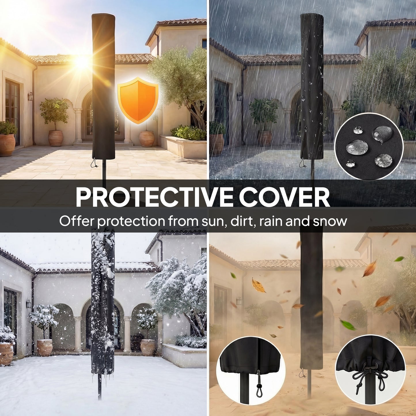 Outsunny 2.6 m Garden Parasol Umbrella with LED Solar Light, Parasol Cover, Outdoor Market Patio Umbrella, Black