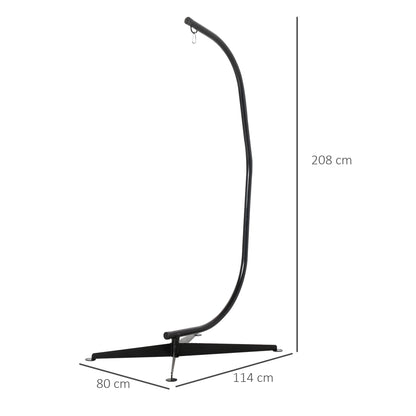 Black hammock chair stand with 208 cm height and 80 by 114 cm base