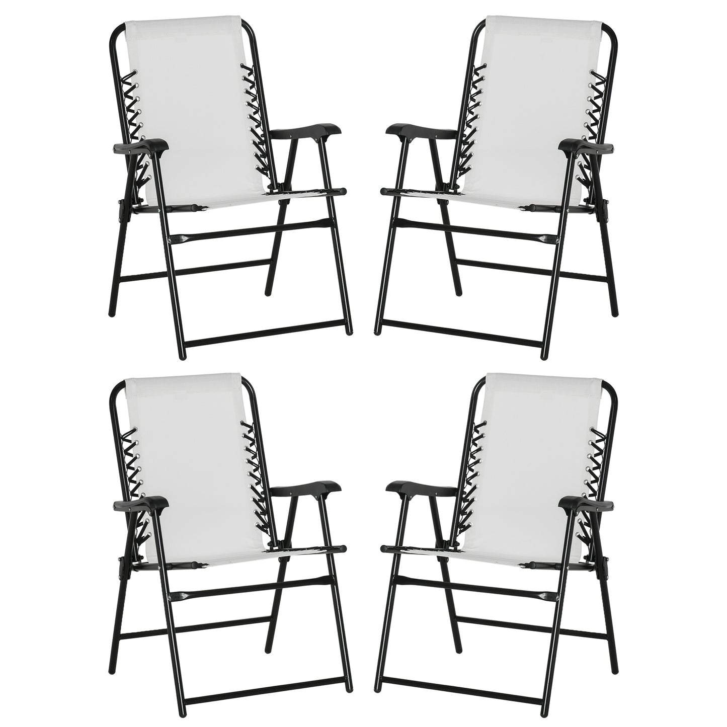 Photo of Outsunny  Pieces Patio Folding Chair Set, Outdoor Portable Loungers for Camping Pool Beach Deck, Lawn Chairs with Armrest Steel Frame, Cream White in White colour on a white background