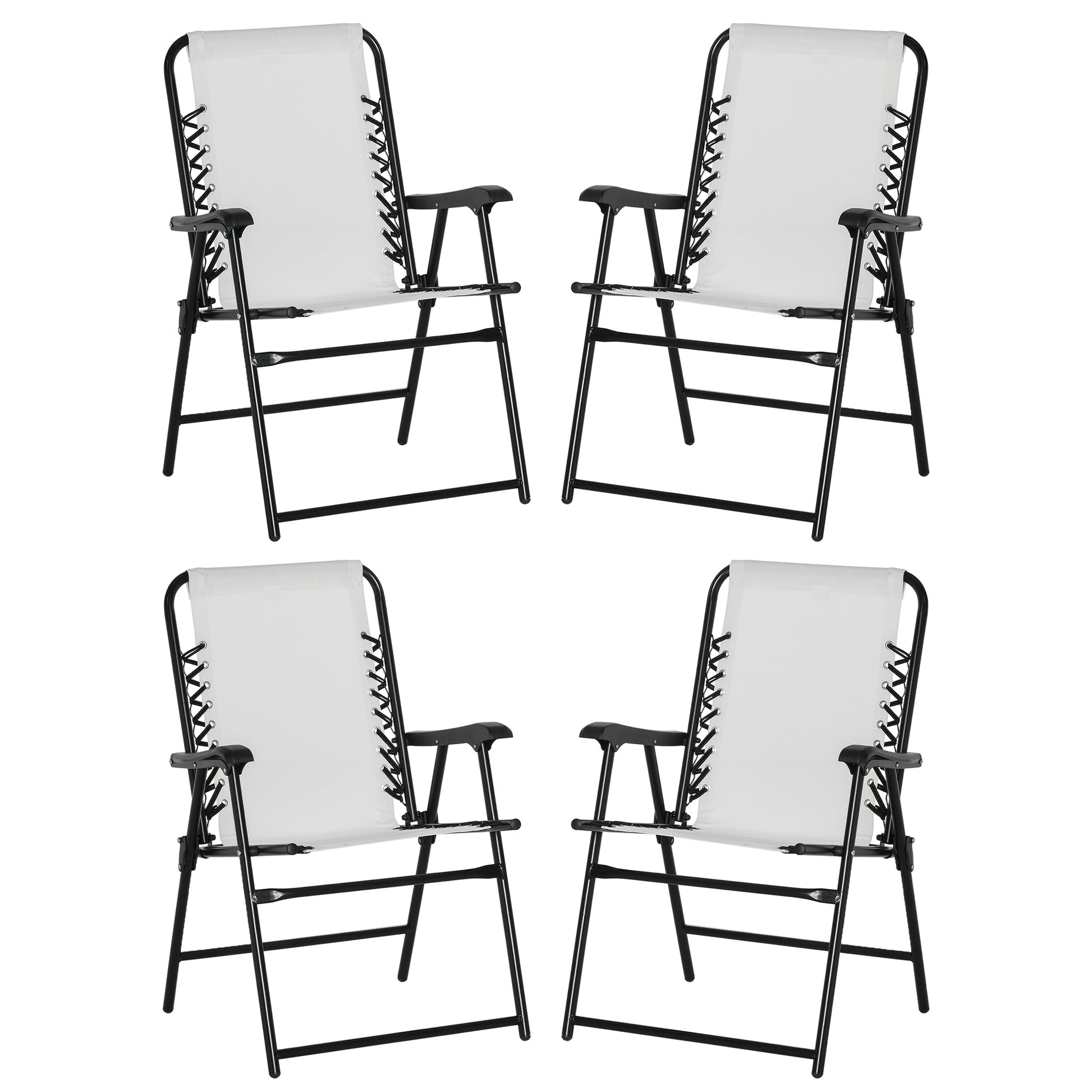 Photo of Outsunny  Pieces Patio Folding Chair Set, Outdoor Portable Loungers for Camping Pool Beach Deck, Lawn Chairs with Armrest Steel Frame, Cream White in White colour on a white background