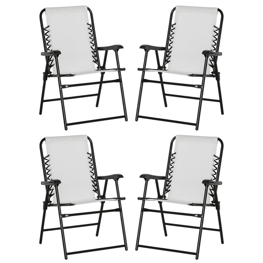 Photo of Outsunny  Pieces Patio Folding Chair Set, Outdoor Portable Loungers for Camping Pool Beach Deck, Lawn Chairs with Armrest Steel Frame, Cream White in White colour on a white background