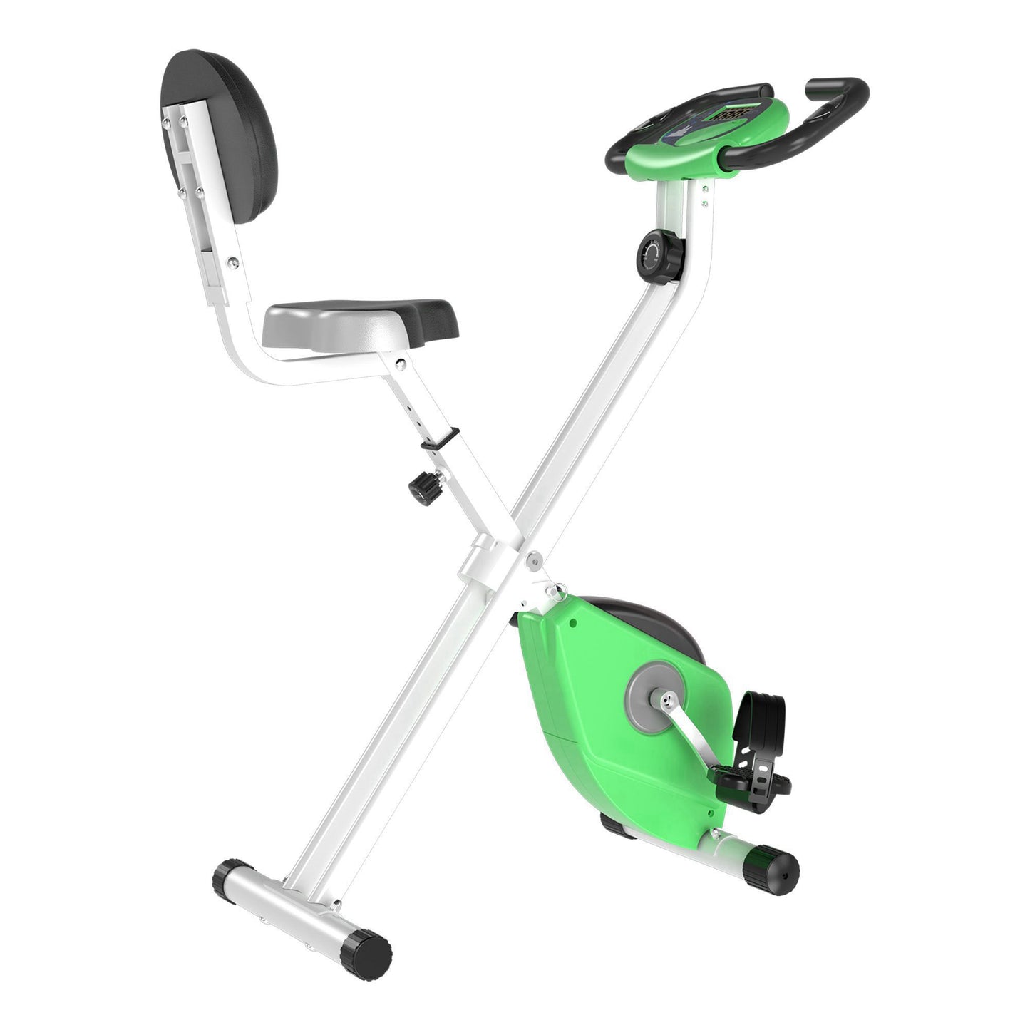 Photo of HOMCOM Folding Exercise Bike, Fitness Bicycle Indoor Trainer, Quiet 8-Level Magnetic Resistance, with LCD Monitor, Pulse Sensor and Wheels for Sport Maison and Cardio Training, Green in Green colour on a white background