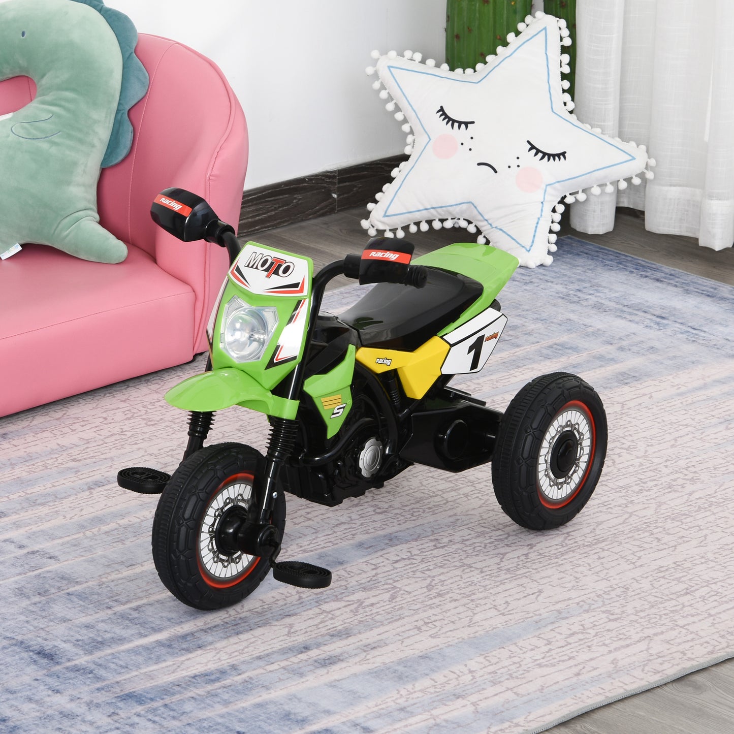 HOMCOM Trike for Kids, Toddler Pedal Motorcycle, Kids Ride On Tricycle Early Learning w/ Music Lights Handlebar Stickers Exercise Boys Girls Gift for 18 - 36 Months Green