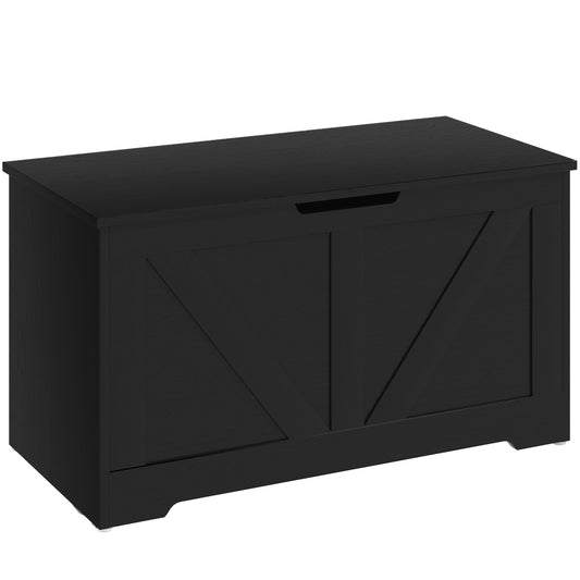 Photo of HOMCOM 100L Home Storage Box, with Safety Hinge - Black Wood-Effect in Wood-Effect colour on a white background