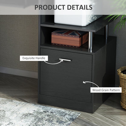 HOMCOM desk cabinet close-up showing a drawer handle and wood grain finish