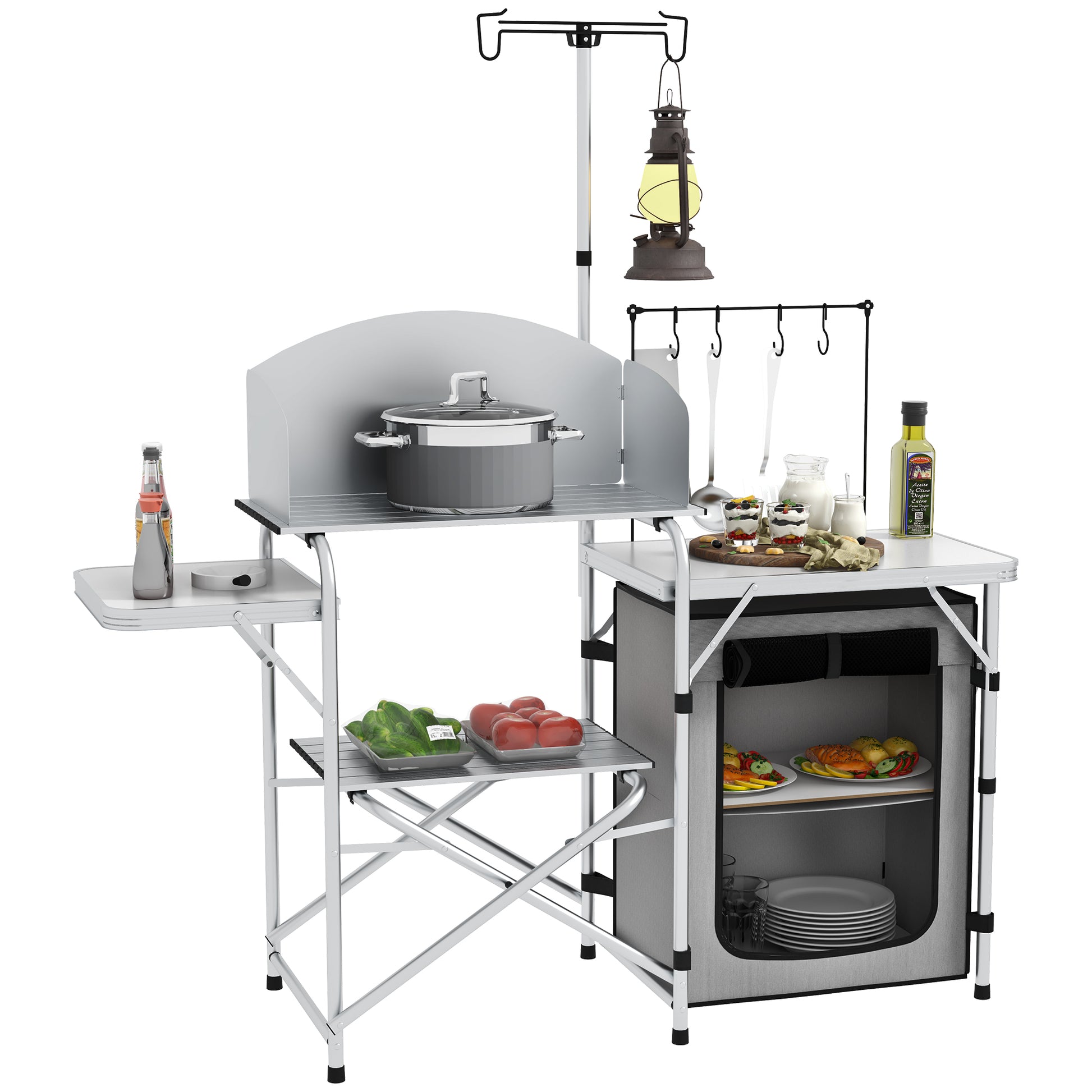Photo of Outsunny Multi-Feature Folding Camping Kitchen, with Wind Shield in Shield colour on a white background