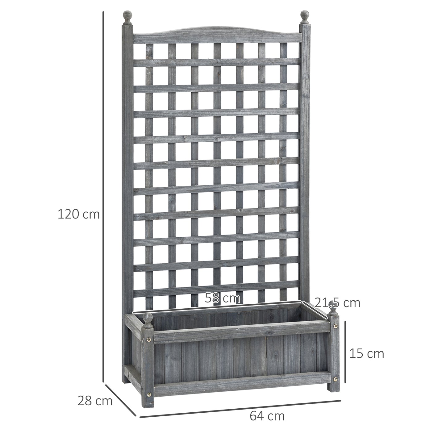 Outsunny Garden Planters with Trellis for Climbing Vines, Wood Raised Beds for Garden, Flower Pot, Indoor Outdoor, Grey