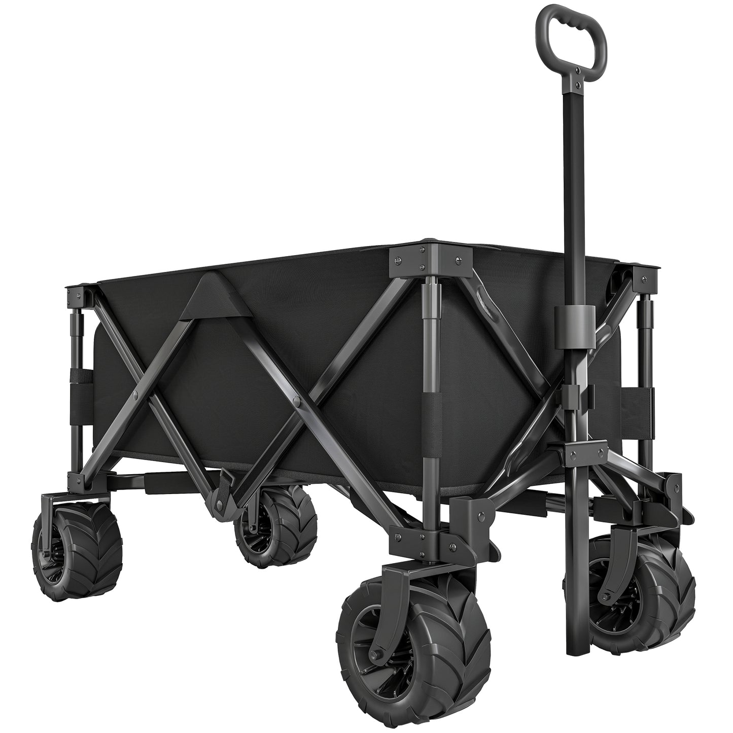 Photo of Outsunny Outdoor Folding Garden Trolley on Wheels, Capming Cargo Wagon Cart Trailer w/ Handle, Wheels for Beach Garden, Black in Black colour on a white background