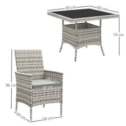 Outsunny rattan dining set dimensions: 90 cm square table and armchair