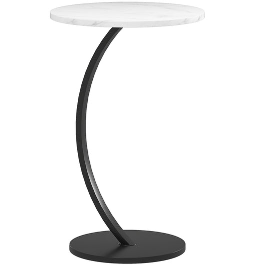Photo of HOMCOM C Shaped Side Table, Round Bedside Table with Marble Effect Top, Modern Coffee Table Sofa End Table with Metal Frame for Living Room Bedroom Office, White in White colour on a white background