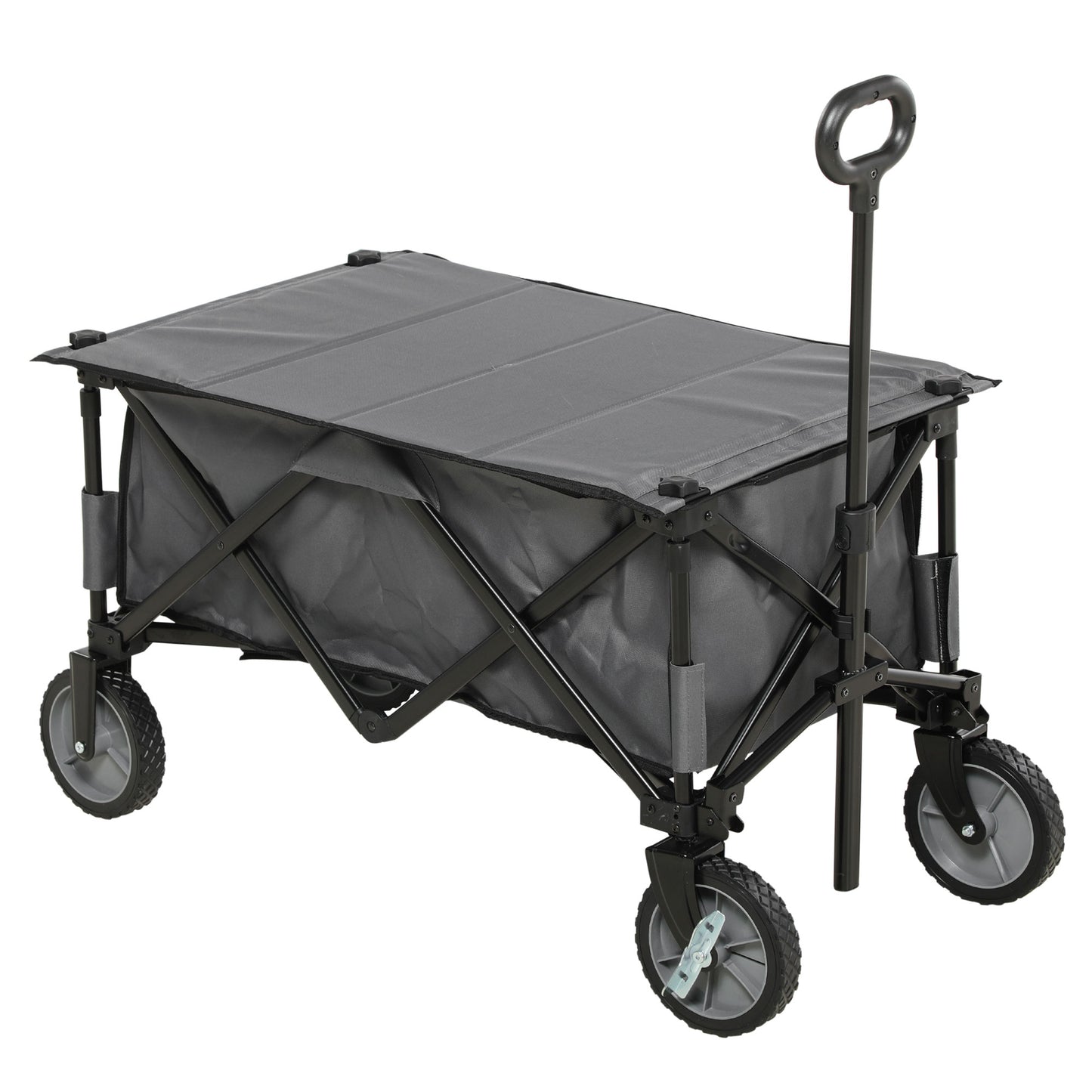Photo of Outsunny Garden Trolley, Cargo Traile on Wheels, Folding Collapsible Camping Trolley, Outdoor Utility Wagon, Dark Grey in Grey colour on a white background