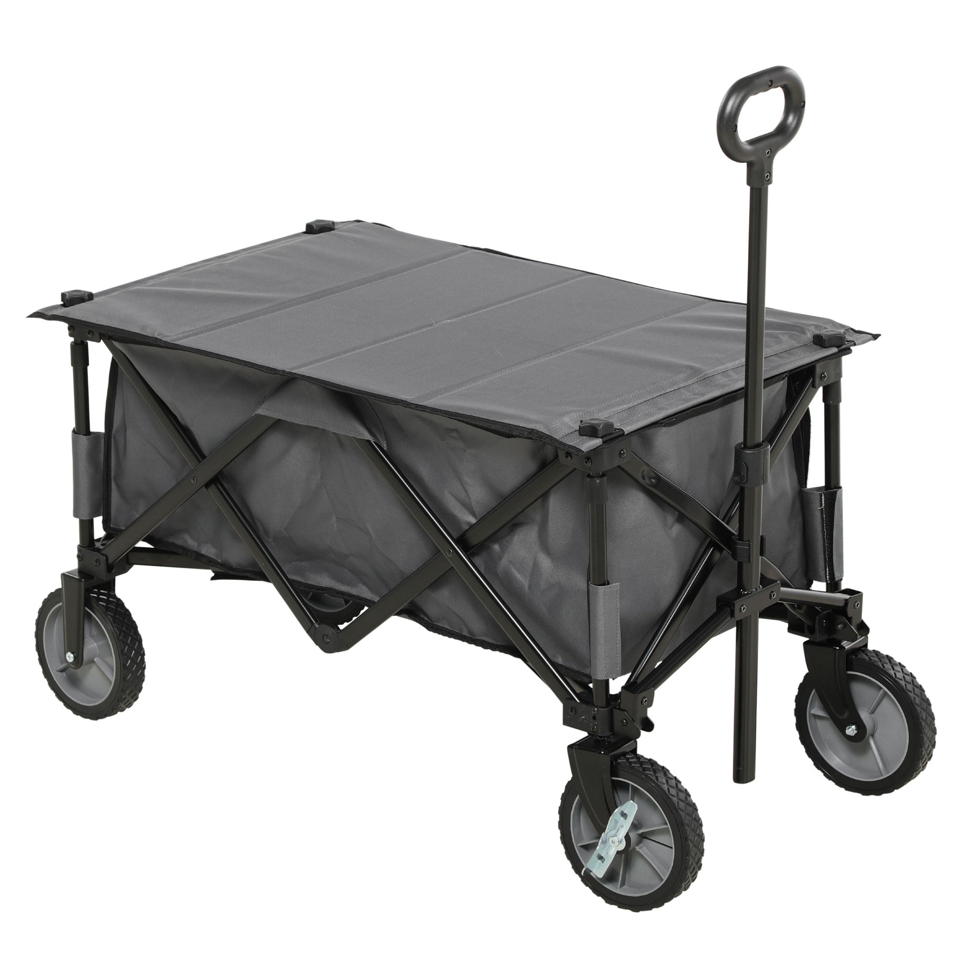 Photo of Outsunny Garden Trolley, Cargo Traile on Wheels, Folding Collapsible Camping Trolley, Outdoor Utility Wagon, Dark Grey in Grey colour on a white background