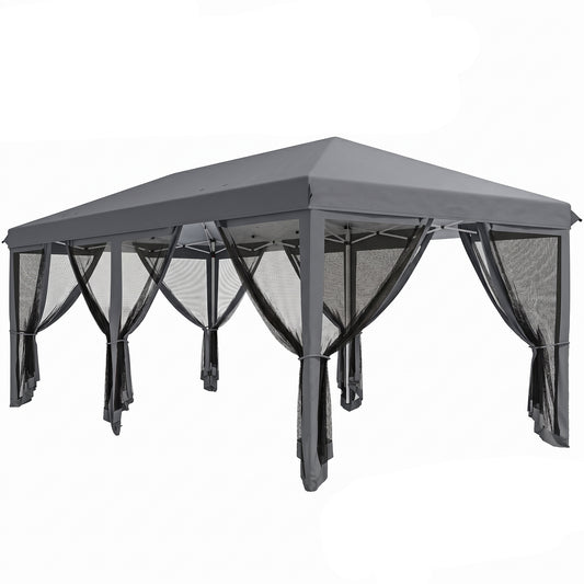 Photo of Outsunny 3 x 6m Pop Up Gazebo, Outdoor Canopy Shelter, Marquee Party Wedding Tent with 6 Mesh Walls and Carry Bag, Grey in Grey colour on a white background