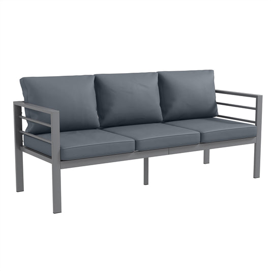 Photo of Outsunny Aluminium Three-Seater Garden Bench, with Cushions - Grey in Grey colour on a white background